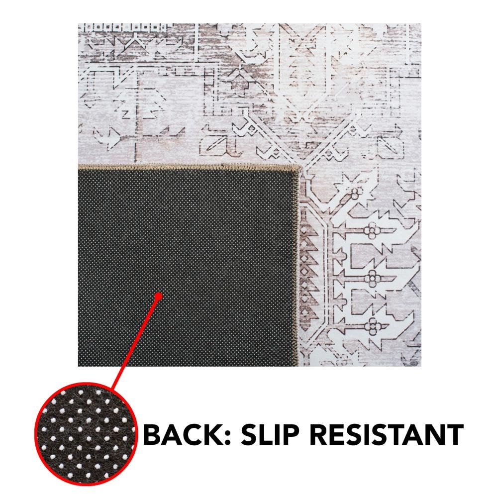 SAFAVIEH Washable Rug Tucson Collection - 2'6" x 4', Beige & Grey, Slip Resistant & Easy to Clean, Ideal for Living Room, Bedroom, Dining Space (TSN102B)