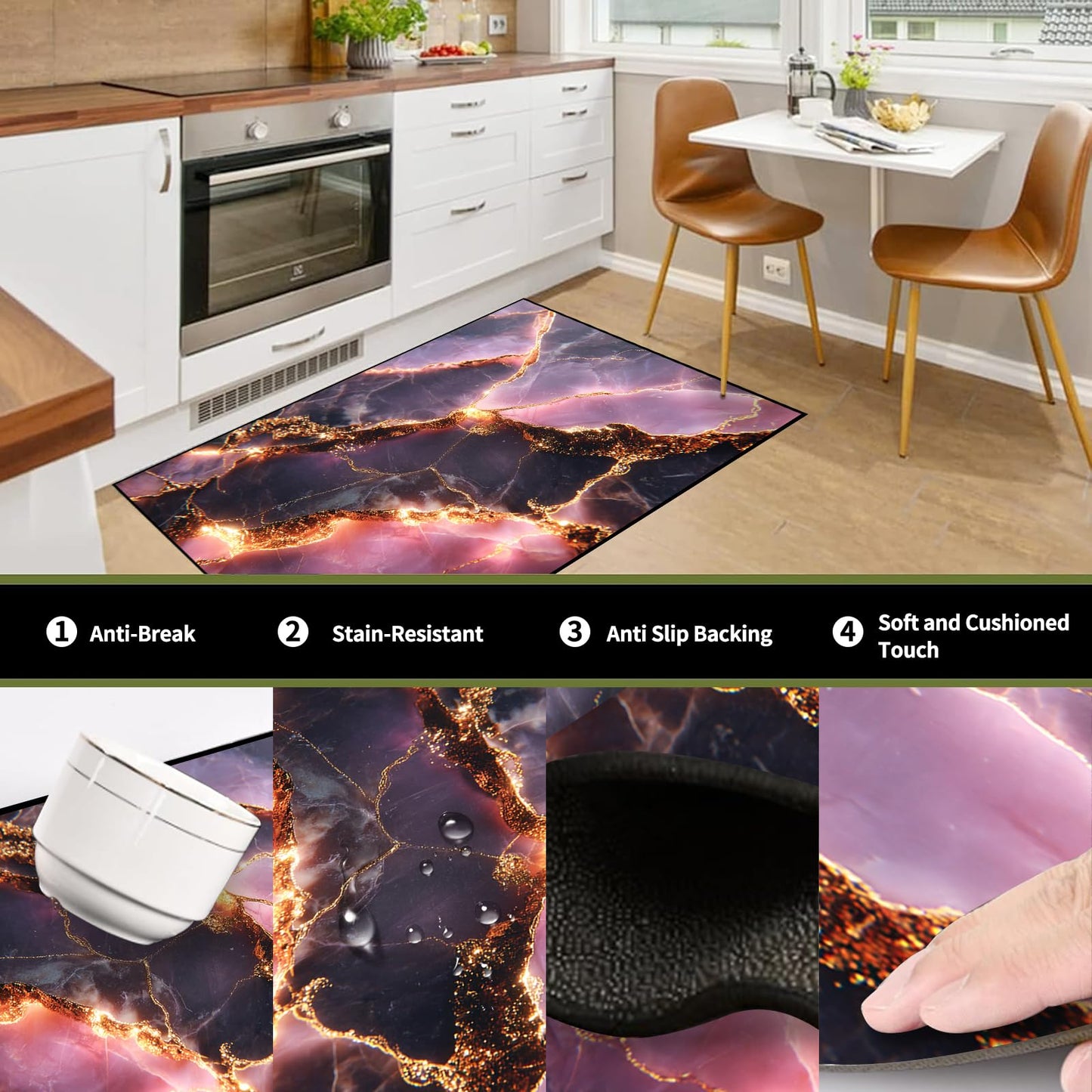 kxry Purple Gold Marble Pattern Area Rug 3x5 for Bedroom Living Room Dining Room Light Luxury Elegant Style Non Slip Washable Low Pile Rug for Entryway Kitchen Doormat Indoor Floor