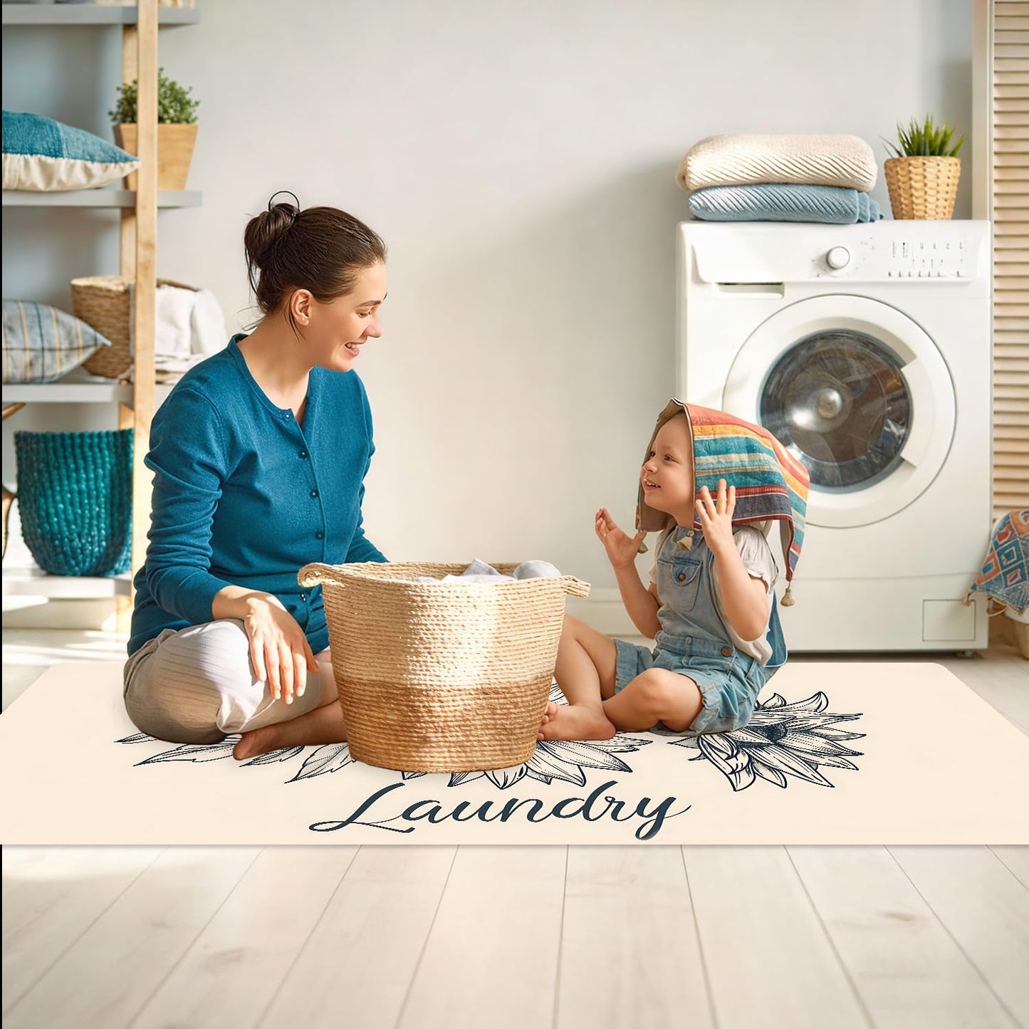 LEIWEIHOPE Runner Rug 20x47 inch, Non-Slip Waterproof Laundry Room Rug,Spring Summer Holiday Kitchen Runner with Festive Designs,Indoor Decorative Mat for Home (Flower, 20x47 inch)