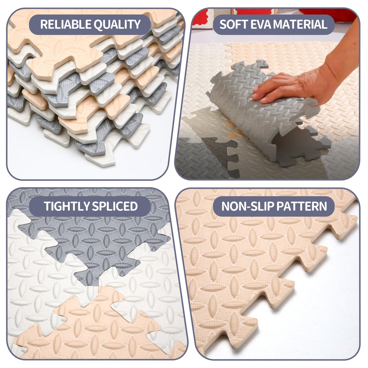Coolcandy Baby Foam Play Mat 16Pcs with Edge Strips, 4 Colors Interlocking Floor Tiles, 0.4″ Thickened Non-Slip Puzzle Floor Mat for Infants Toddlers Playroom & Daycare
