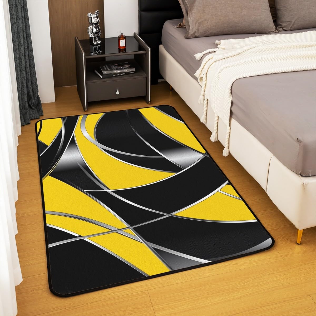 Manfei Modern Geometric Area Rug Yellow and Black Indoor Floor Mats Entrance Rugs for Kids Boys Girls Room Decor,Abstract Stripes Lines Non Slip Absorbent Carpets, 6'6" x 4'11" (Rectangular)