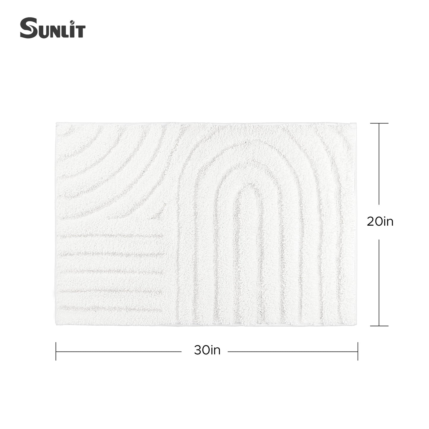 Sunlit 20"x30" Boho Decorative Textured Bathroom Rug Mat, Mid Century Modern Non-Slip Absorbent Soft Bath Mat, Organic Modern Floor Mat Dry Fast Machine Washable, White