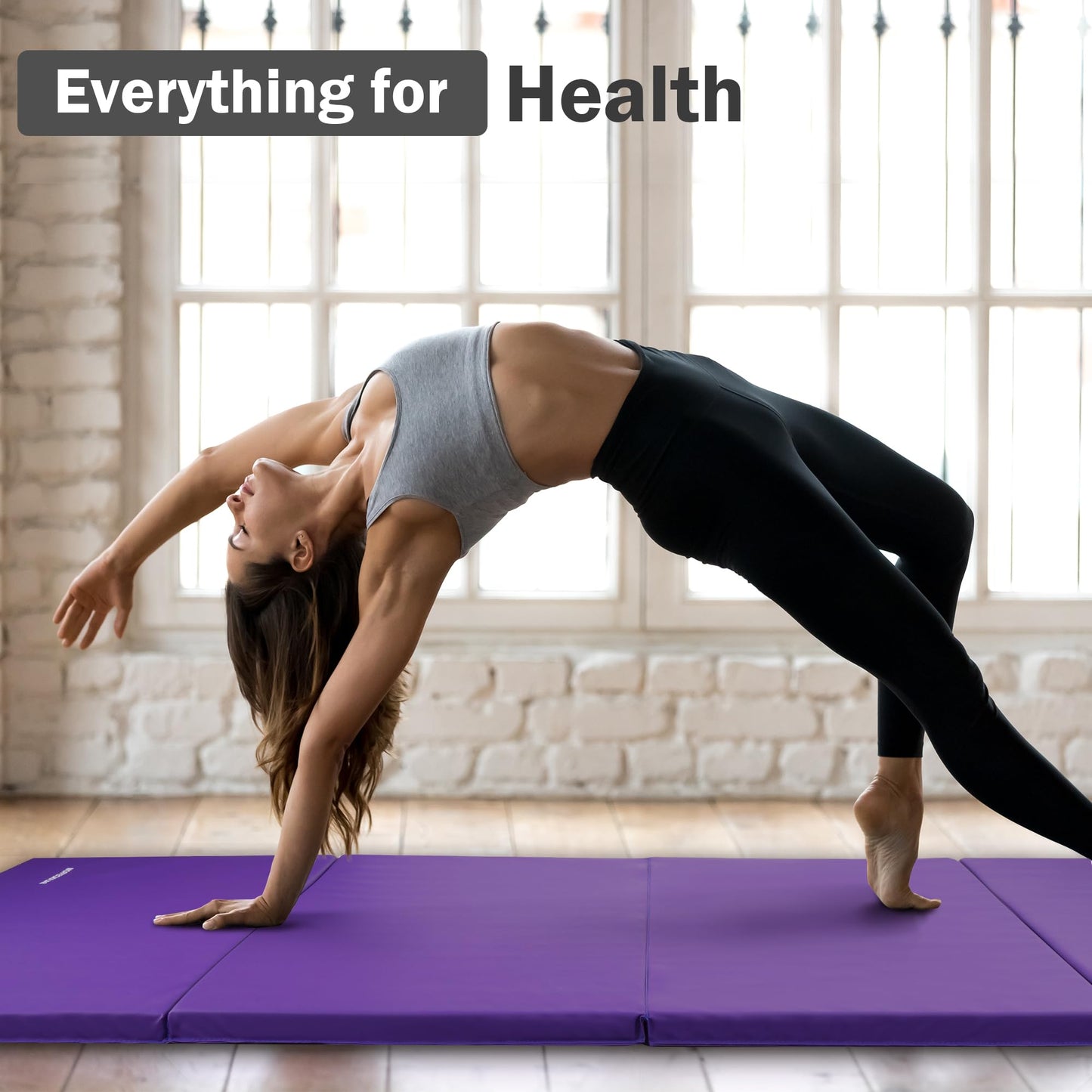 Fitvids Gymnastics Mats for Tumbling, 4'x8'x1.9" Folding Exercise Gym Mat with Carrying Handles High-Density Anti-Tear Martial Arts Fitness Aerobics Mat for Home Gym Yoga Pilates MMA Core Training, Purple