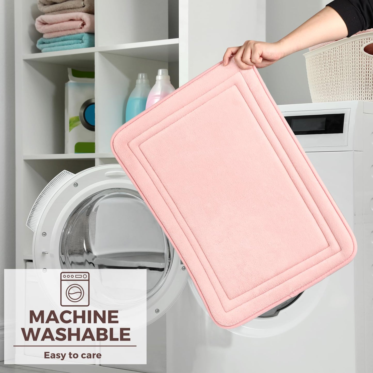 PAGGED Pink Bathroom Rug Set of 2 Memory Foam Bath Mat Set Non Slip Washable Floor Mats Soft Absorbent Plush Microfiber Shower Tub Bathrug Blsh