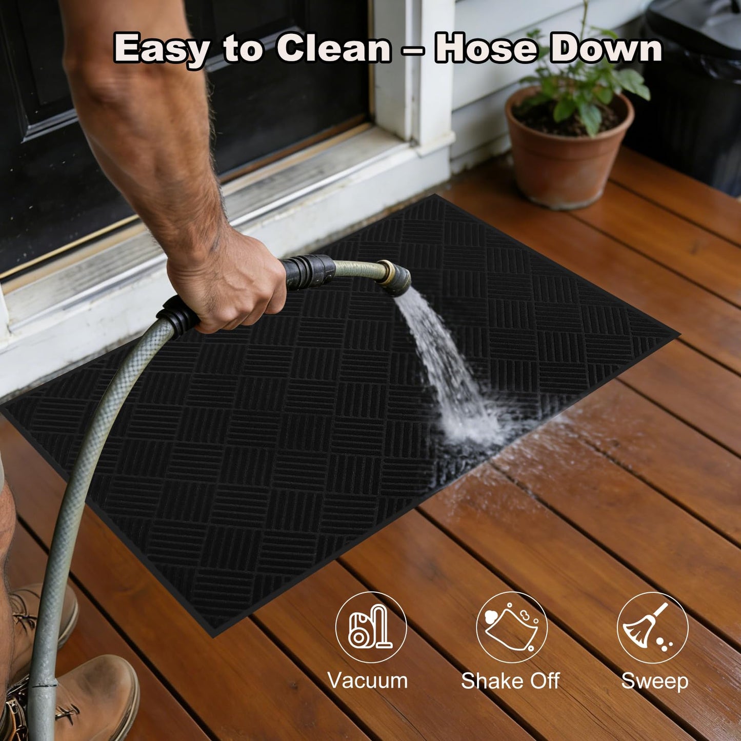 3' x10' Indoor Outdoor Door Mat,Heavy Duty Commercial Grade Entrance Rug with PVC Non-Slip Backing, Durable Welcome Mat for Front/Back Door,Entryway,Low Profile Design with Mud Scraping Grooves(Black)