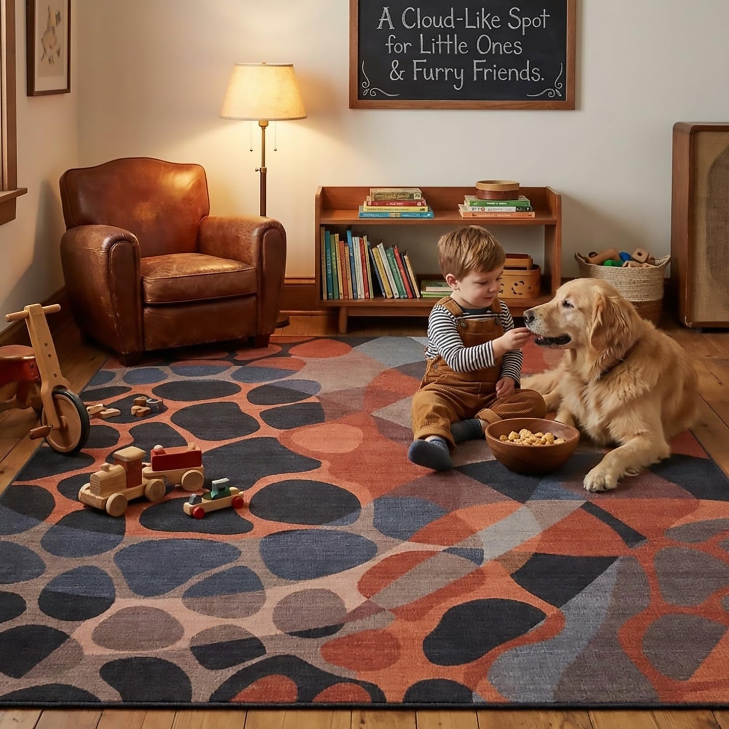 GraceSway 5x7 Area Rug, Modern Abstract Rock Pebble Patterns, Rust Orange Grey and Charcoal Rug, Machine Washable, Non-Slip, Foldable Carpet for Living Room Bedroom