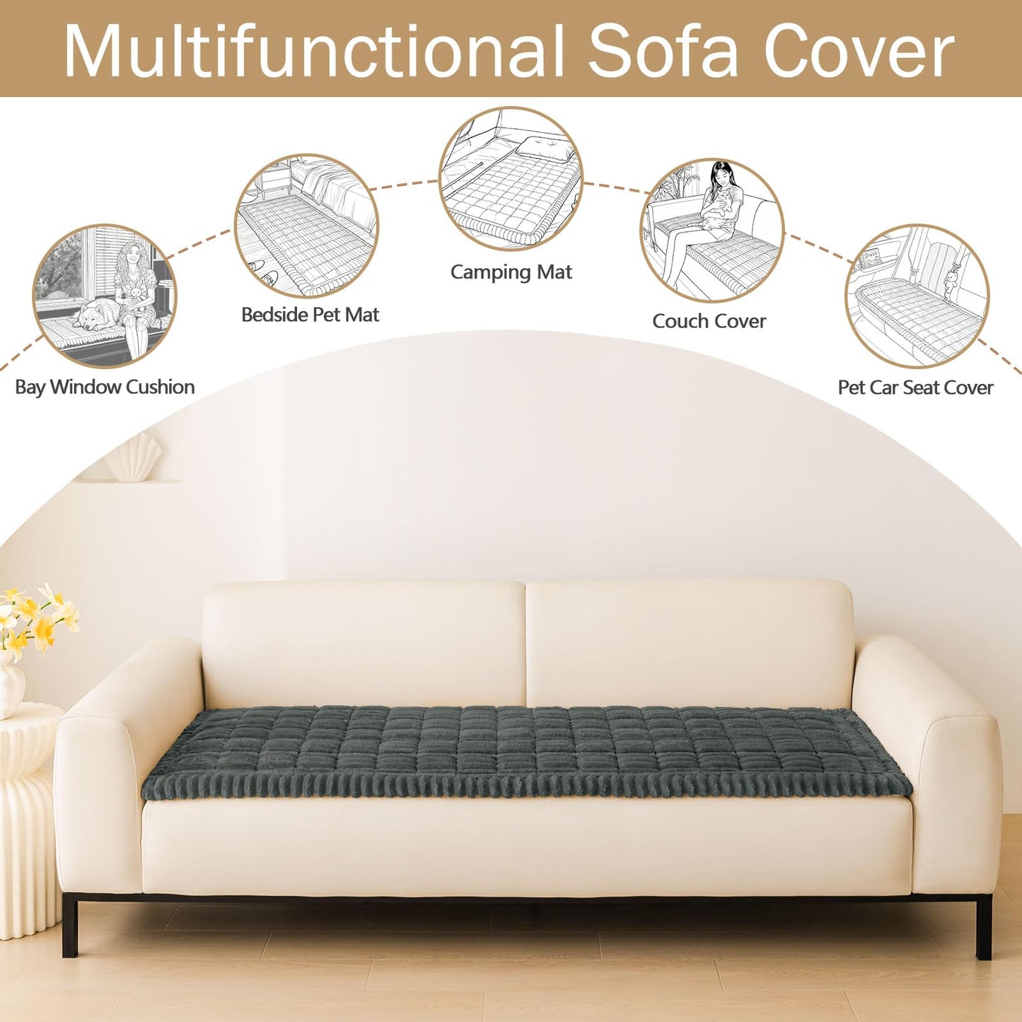 hyha Couch Cover for Dogs Washable, Non Slip Thick Flannel Sofa Protector, Pet Friendly Plush Furniture Cover for Sectional Sofa & Loveseat (Dark Grey, 27.6" x 59")