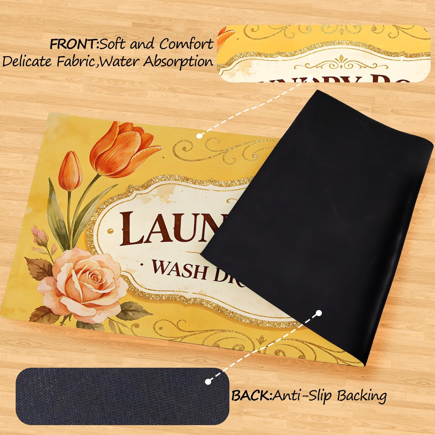 LEIWEIHOPE Rose Lily Summer Runner Rug 20x47 inch Non-Slip Waterproof Laundry Room Rug Kitchen Runner Bathroom Mat with Festive Designs,Outdoor Indoor Entryway Floor Mat Home Decor