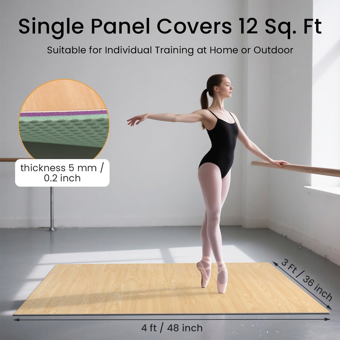 3 x 4 Ft Marley Dance Floor, 5mm Thin Mat for Ballet Floor