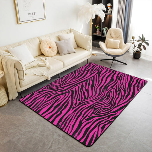 Feelyou Zebra Decorative Carpet Area Rug 3x5 Animal Print Living Room Rugs for Kids Boys Girls Decor Hot Pink Accent Rug Abstract Art Decorative Rug Stripes Doormats Floor Mat