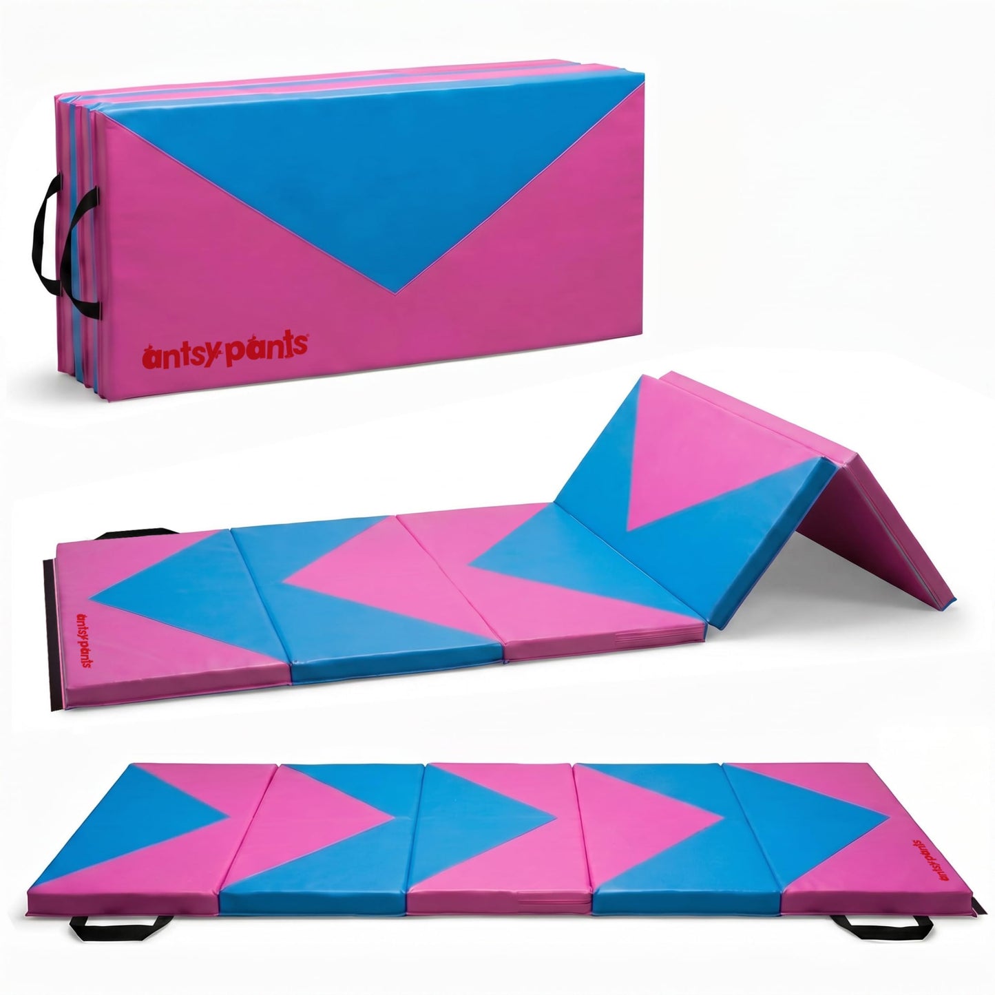 Antsy Pants Tumbling Mat for Kids – 5-Fold Gymnastics Mat, Easy to Clean, Sturdy, Foldable Tumbling Mat, Padded, Lightweight, Portable, Gymnastics Equipment for Active Play, Pink/Neon Blue