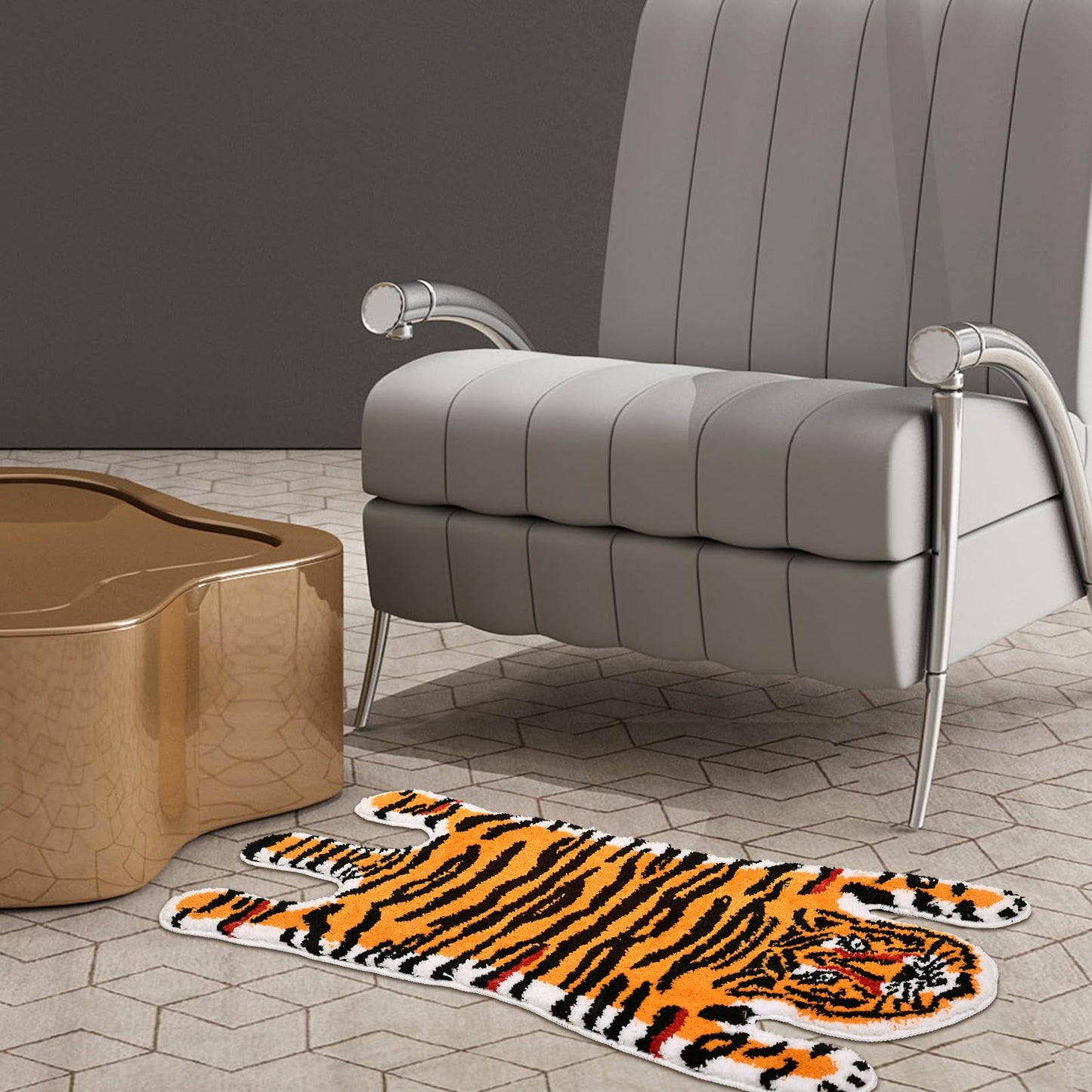 Panstar Tiger Bath Mat for Bathroom, Cute Orange Yellow Tiger Cartoon Non Slip Animal Shaped Absorbent Bathtub Bathroom Plush Shower Rugs