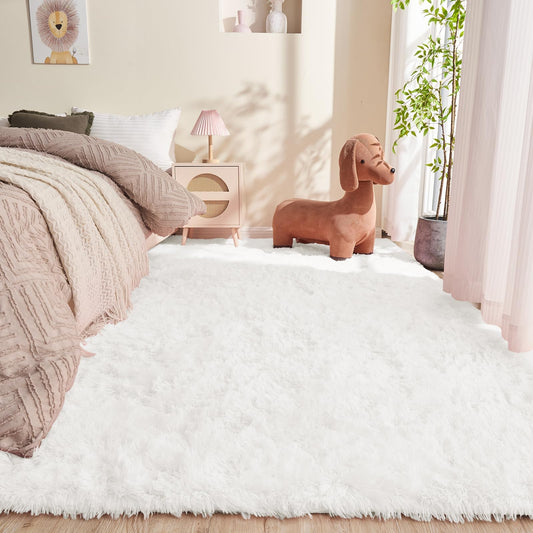 OPPODREAM 8x10 White Rugs for Bedroom, Ultra-Soft Fluffy Area Rugs for Living Room, 8 x 10 Shag Carpet for Nursery, Kids, Girl, Boy, Baby, Plush, Fuzzy, Shaggy, Cute Home Decor