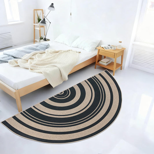 Lacomfy Easy Jute Rug 3x6Ft Half Circle Rainbow Carpet for Farmhouse Bedroom Carpet, Non-Slip Half Round Thin Neutral Floor Mat for Living Room Patio Kids Room Kitchen, Indoor Outdoor, Black 1