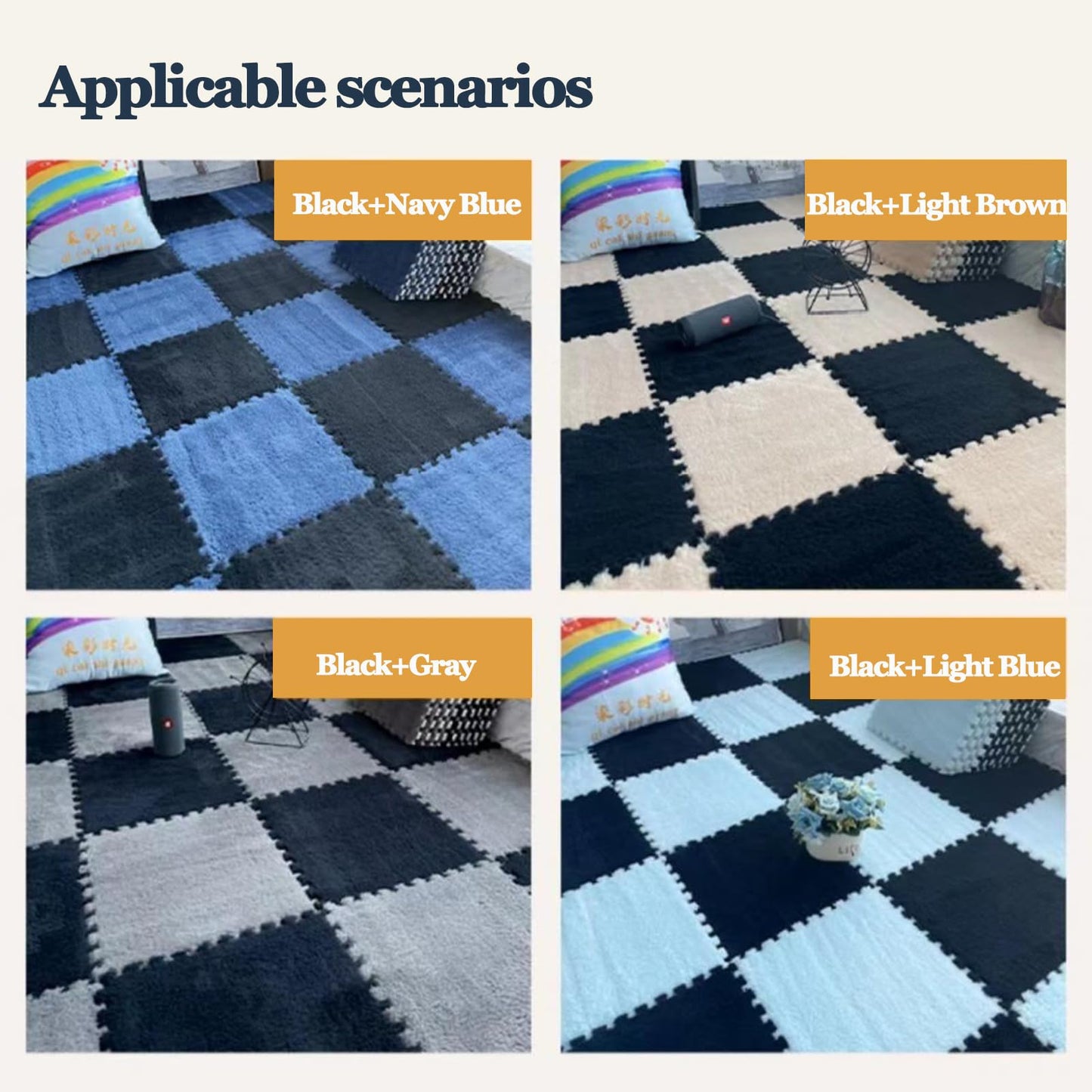 Generic 24Pcs Plush Foam Floor Mat Square Interlocking Carpet Tiles 12X12 Inch Puzzle Piece Carpet Squares Thick Fluffy Foam Floor Tiles Rug For Parlor Bedroom Gray