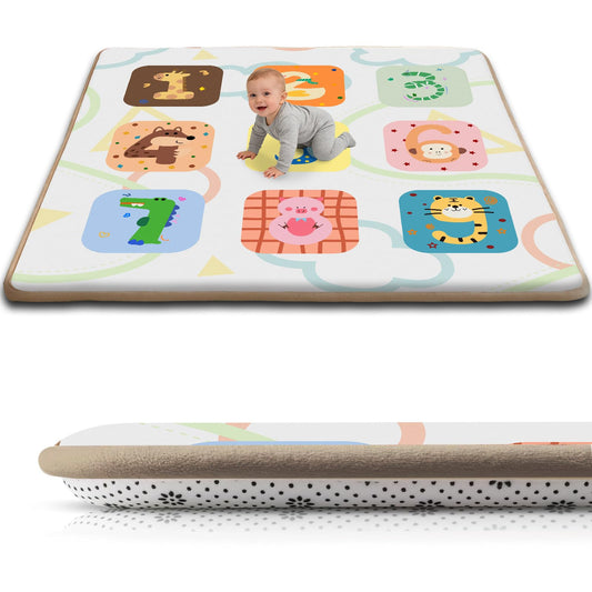 TreeBud Baby Play Mat for Floor, 1.3-Inch Thickened Foam Soft Padded Playmat for Tummy Time, 59x71 Color-Digit Water-Repellent Coral Velvet Playpen Mat for Toddlers Infant Kids