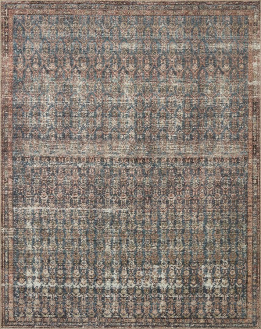 Loloi Amber Lewis Billie Collection, Ocean & Brick 7'-6" x 9'-6" Area Rug – Antique & Distressed Accent Rugs for Living Room, Bedroom, Entryway & Hallway, No Shed High Traffic Area Home Decor Rug