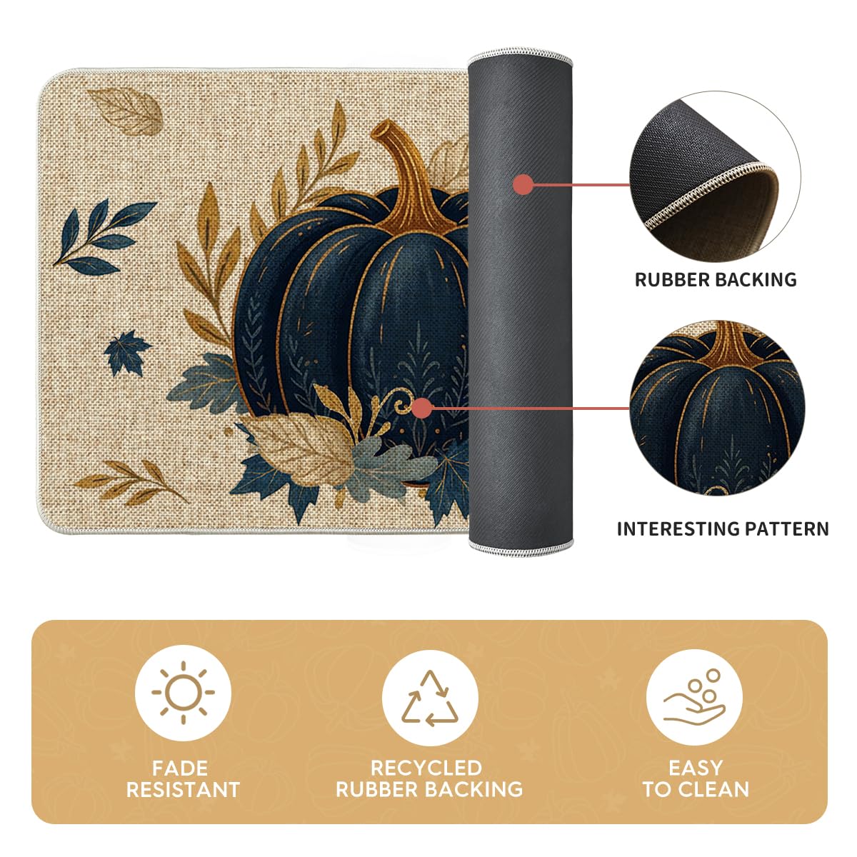 Artoid Mode Blue Pumpkin Leaves Fall Kitchen Mats Set of 2-17x29+17x47