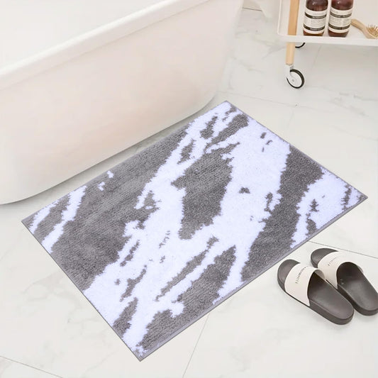 Royannie Bath Rug Mat 20"x32",Non Slip Indoor Mat Rubber Backing,Soft Absorbent Microfiber Rug Machine Washable,Modern Grey White Marble Doormats for Bathroom Entryway Kitchen Bedroom