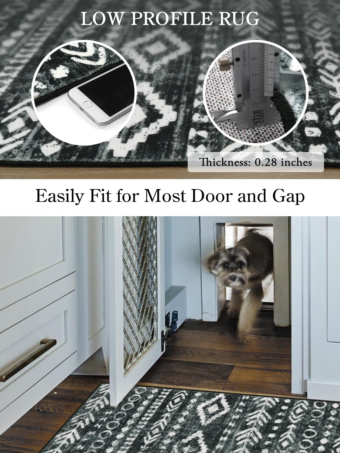Lahome Moroccan Runners for Hallways, Washable 2.5x8 Black White Hallway Runner Rug Non-Slip, Low-Pile Soft Tribal Print Boho Indoor Bedroom Carpet Runners 8ft for Entryway Kitchen Laundry Varena