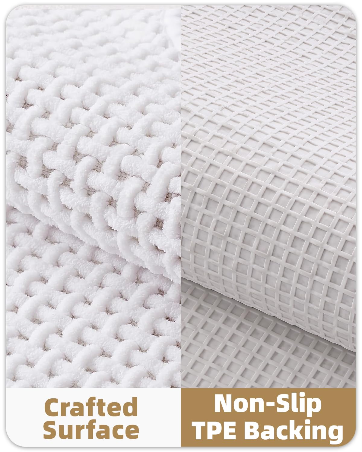 Color&Geometry Chenille Pile Small Bathroom Rugs Upgraded Denser, 16"x24" Non Slip Absorbent White Bath Mats for Bathroom Thin Fit Under Door, Washable Quick Dry
