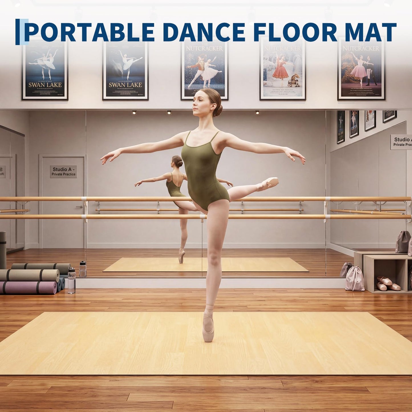 Garvee 6 x 4 ft Dance Floor,Portable Dance Floor Mat,PVC Non-Slip Exercise Flooring for Ballet Jazz & Pop for Home and Gym,Wood Grain