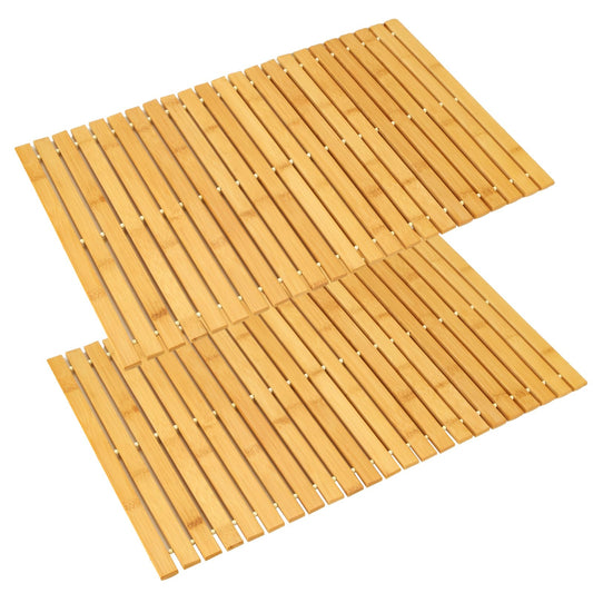 QTLCOHD 2 Pcs Bamboo Bath Mat, Wood Shower Bathroom Mat, 16 x 24 Inch