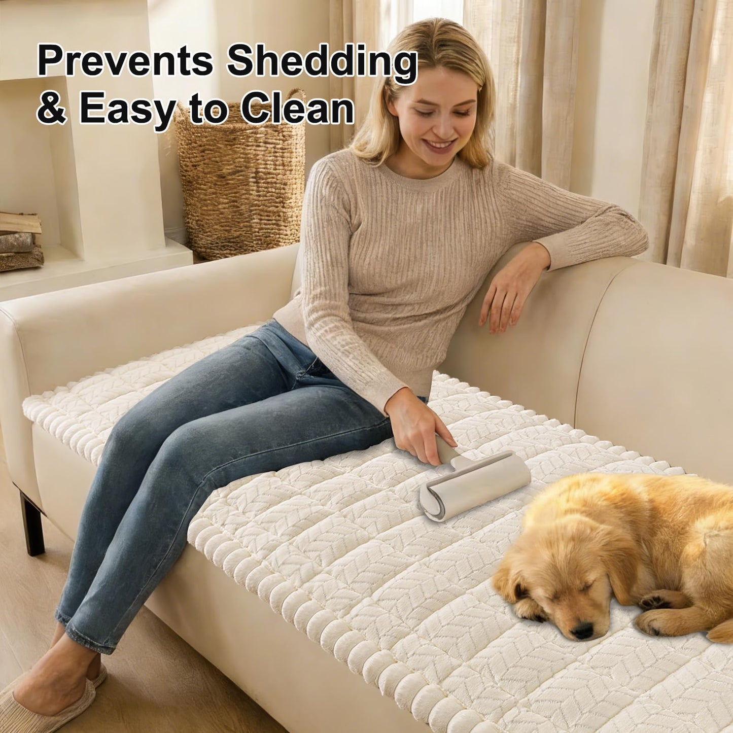Smiry Couch Cover for Dogs, Non Slip Fuzzy Pet Sofa Covers Washable for 2-3 Cushion Couch, Soft Thick Furniture Protector for Cats Dogs, Against Fur, Dirt, Scratch Resistant (Beige, 27.6"x59")
