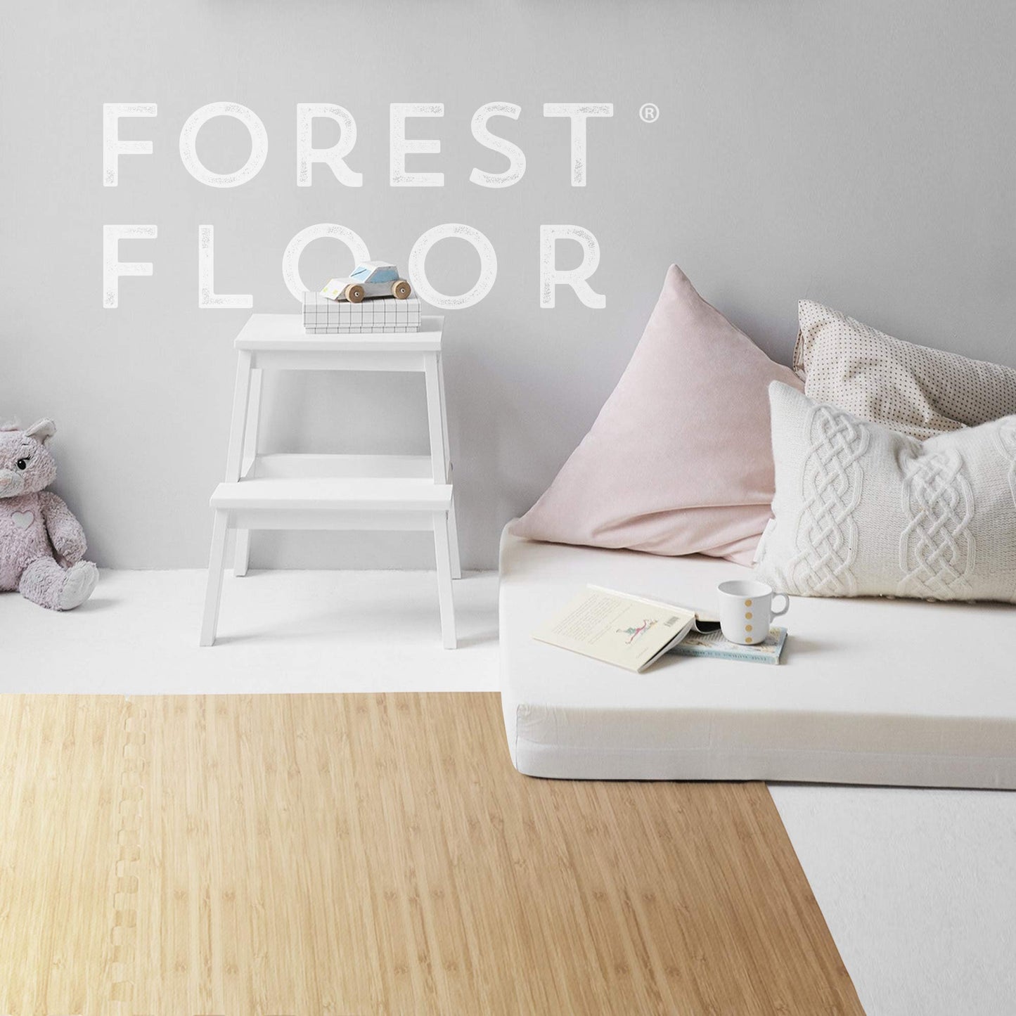 Forest Floor 5/8 Inch Thick Printed Foam Tiles, Premium Wood Grain Interlocking Foam Floor Mats, Anti-Fatigue Flooring, Light Bamboo, 100 Sq Ft