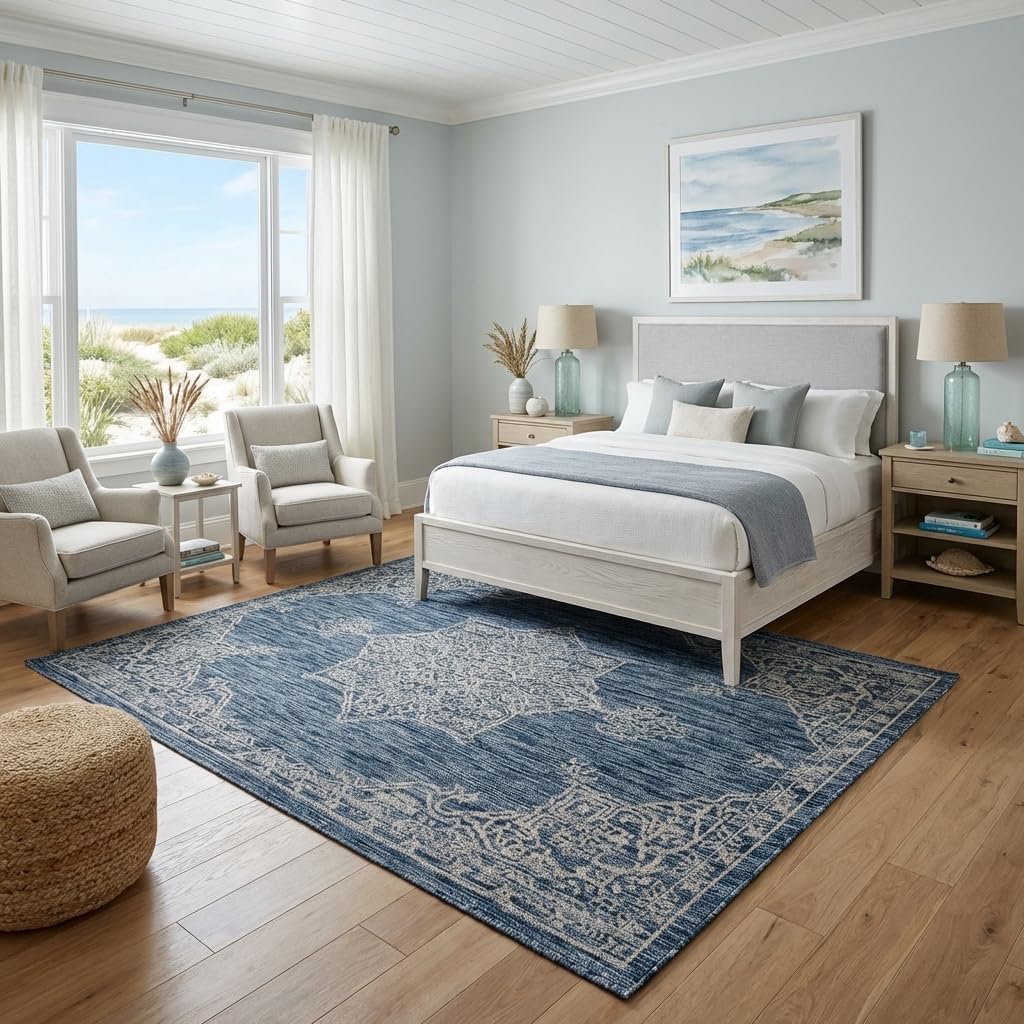 Unique Loom Outdoor Traditional Collection Area Rug - Antique (4' 1" x 6' 1" Rectangle, Blue/ Gray)