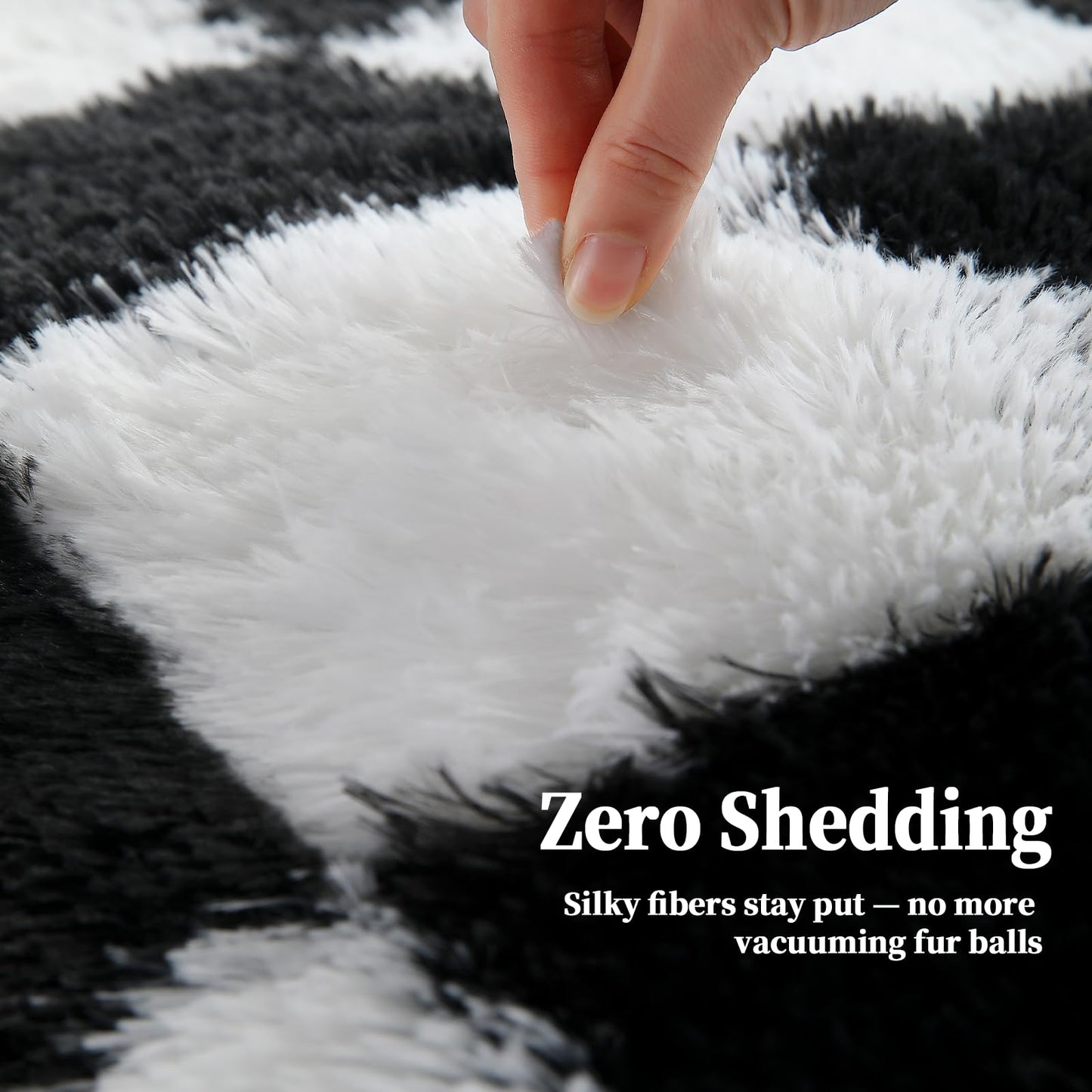 ThreadGlobe Checkered Shag Area Rug 8'x10', Black and White Plush Rug for Living Room, Non-Slip Soft Carpet for Bedroom Nursery, Modern Floor Decor with Grid Pattern, 8x10