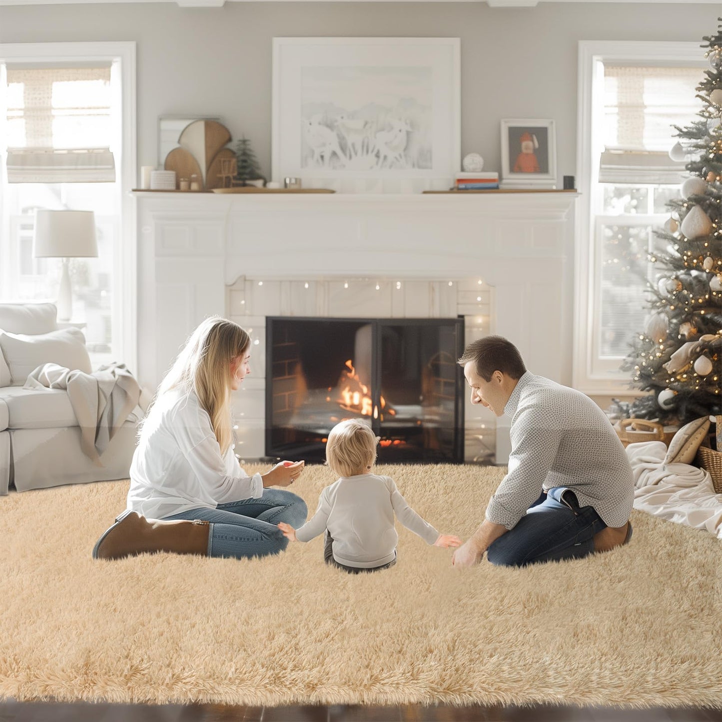 Mugorn 8x10 Area Rugs for Living Room, Large Fluffy Rugs for Bedroom, Soft Carpet Shag Kids Room Rug, Non-Slip Fuzzy Rugs Indoor (Light Tan, 8ft x 10ft)