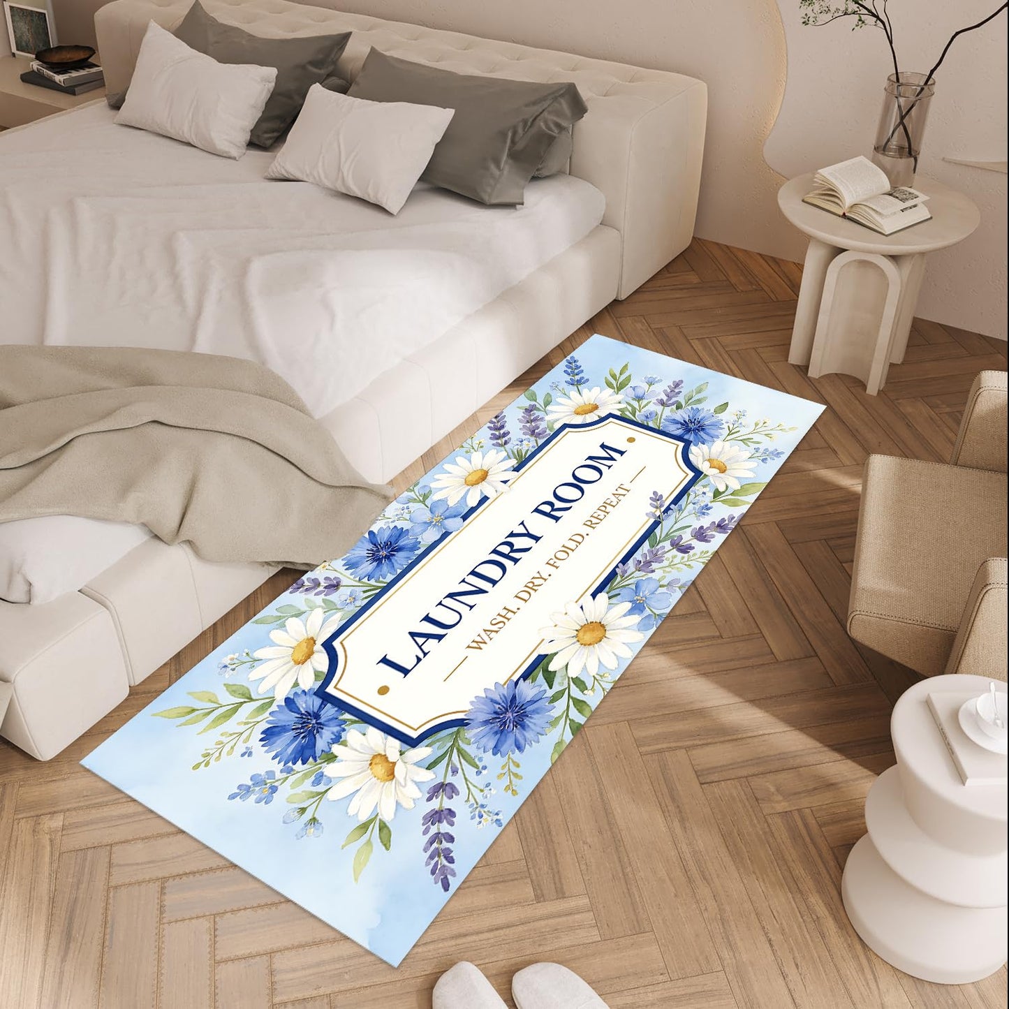 LEIWEIHOPE Daisy Summer Runner Rug 20x47 inch Non-Slip Waterproof Laundry Room Rug Kitchen Runner Bathroom Mat with Festive Designs,Outdoor Indoor Entryway Floor Mat Home Decor