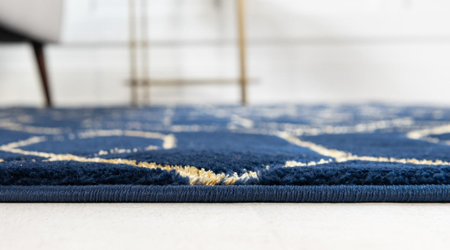 Rugs.com Glam Collection Rug – 2x3 Navy Blue Gold Medium-Pile Rug Perfect for Entryways, Kitchens, Breakfast Nooks, Accent Pieces
