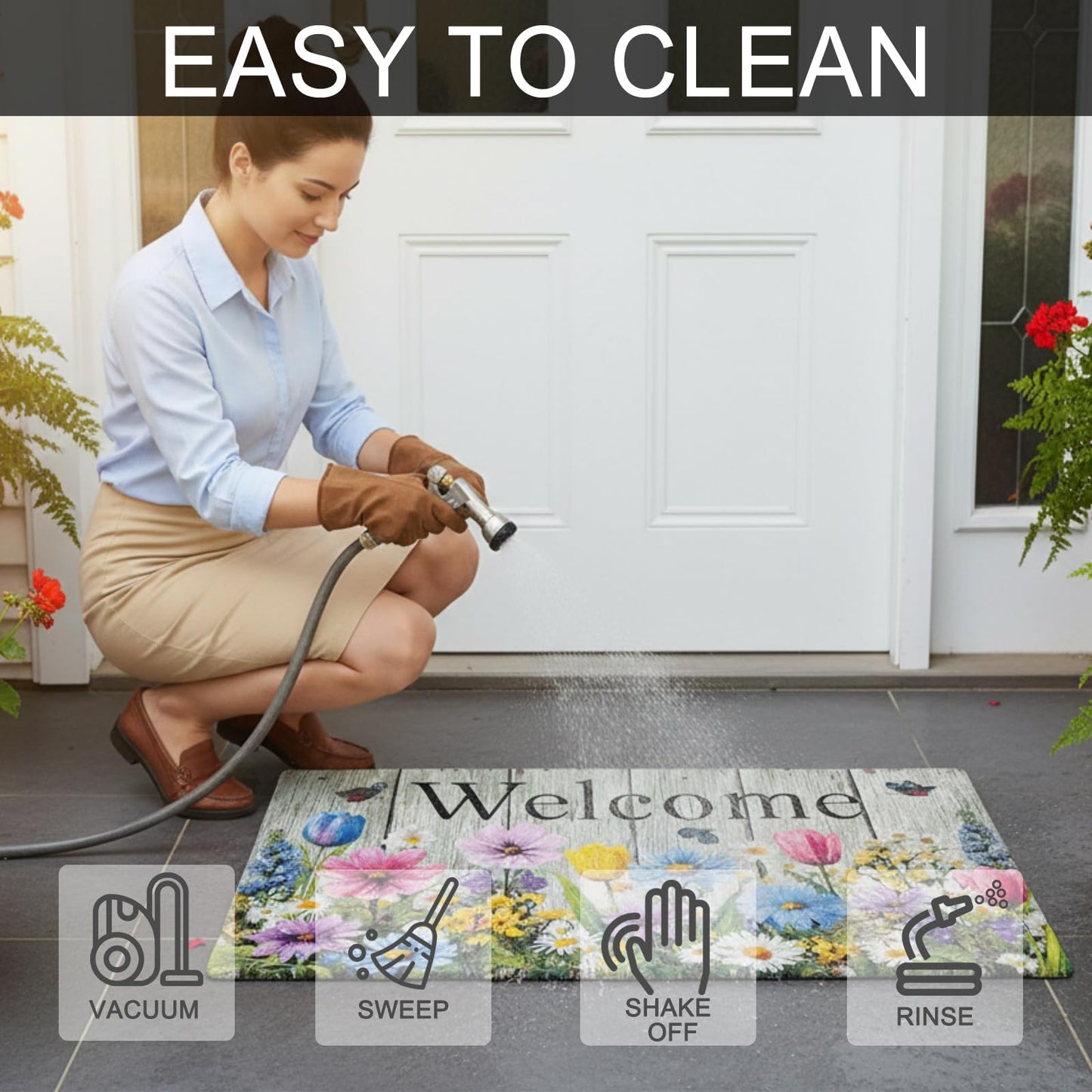 XADP Welcome Mat 17x29 Inch Spring Summer Outdoors Indoors Front Door Mat, Low Profile Doormat for Outside Inside Home Entrance, Non Slip Rubber Back Floor Rugs for Entryway, Flower