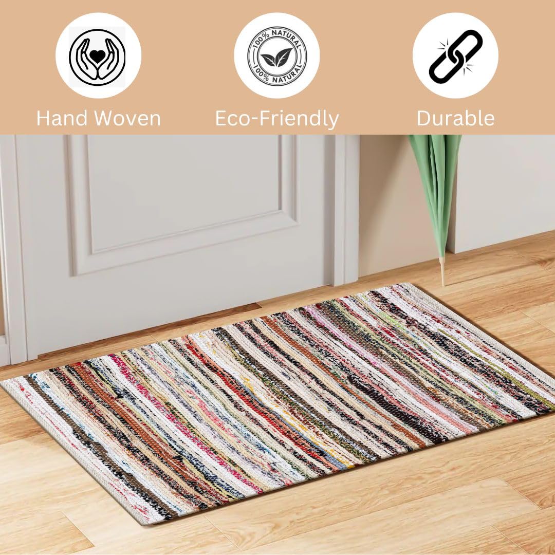 WeWove Hand Woven Chindi Rug Cotton - Boho Rustic Farmhouse Area Accent Throw Rug - Area Floor Carpet for Bedroom Living Room Kitchen Dorm Entryway Hallway - 20x32 inch Area Rug Pastel Multicolor