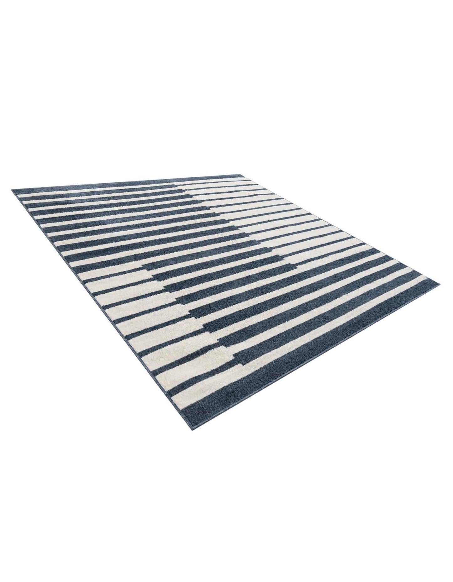 Rugs.com - Oslo Rug – 8 Ft Square Blue Easy-Clean Stain-Resistant Area Rug – Modern Geometric Striped Design for Living Room, Bedroom, Home Office