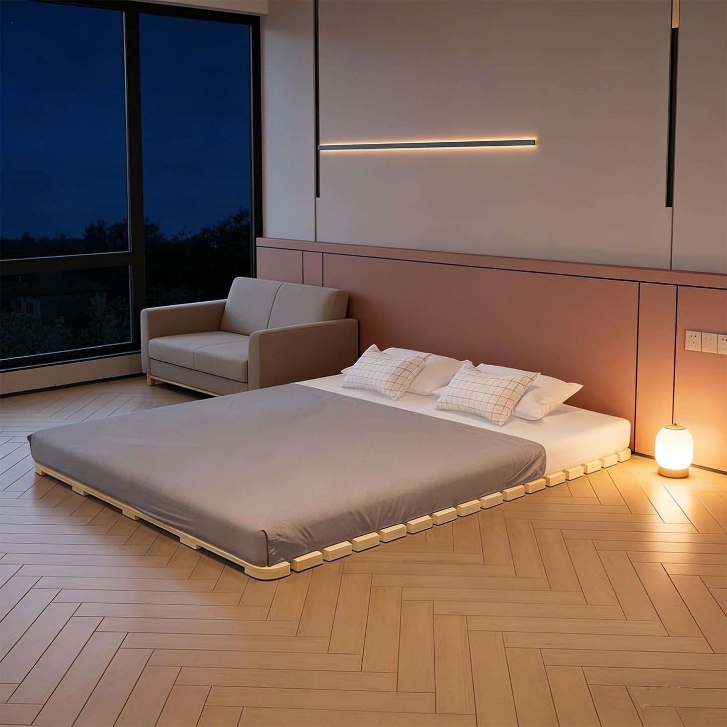XIJIXILI Floor Bed Frame Japanese Floor Bed Foldable Pallet Moisture-Proof Frame Wooden Floor Platform Guest Tatami Mat