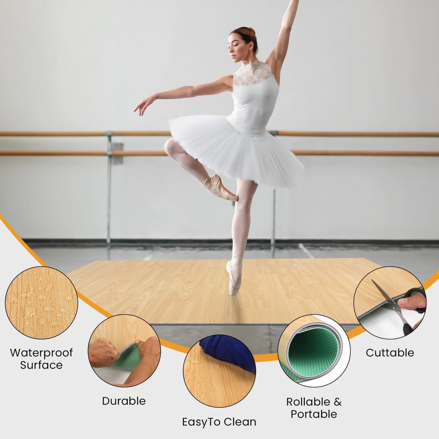 3 x 4 Ft Marley Dance Floor, 5mm Thin Mat for Ballet Floor