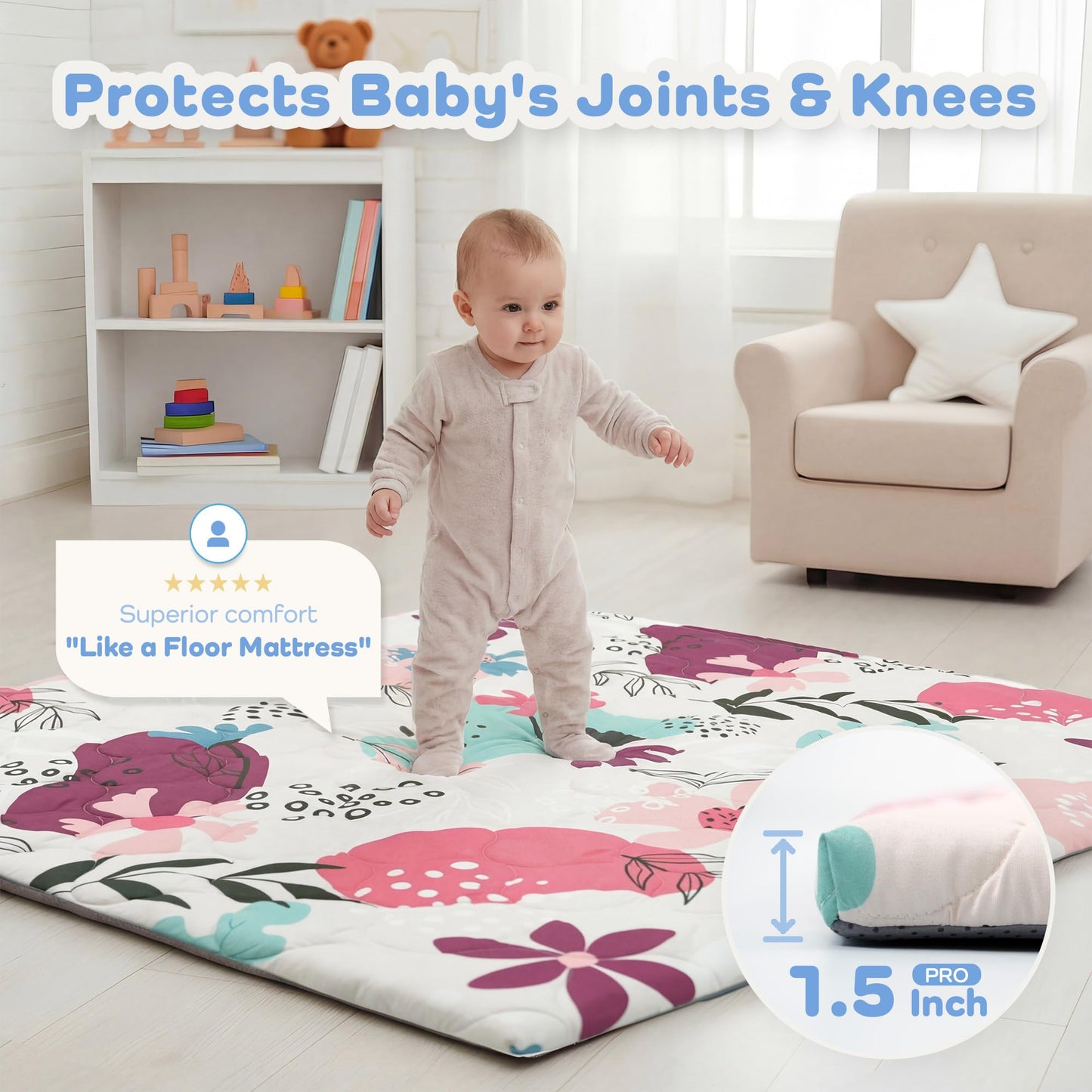 PaPaMat 1.5" Thick Baby Play Mat, 50x50 Removable & Machine Washable Cover