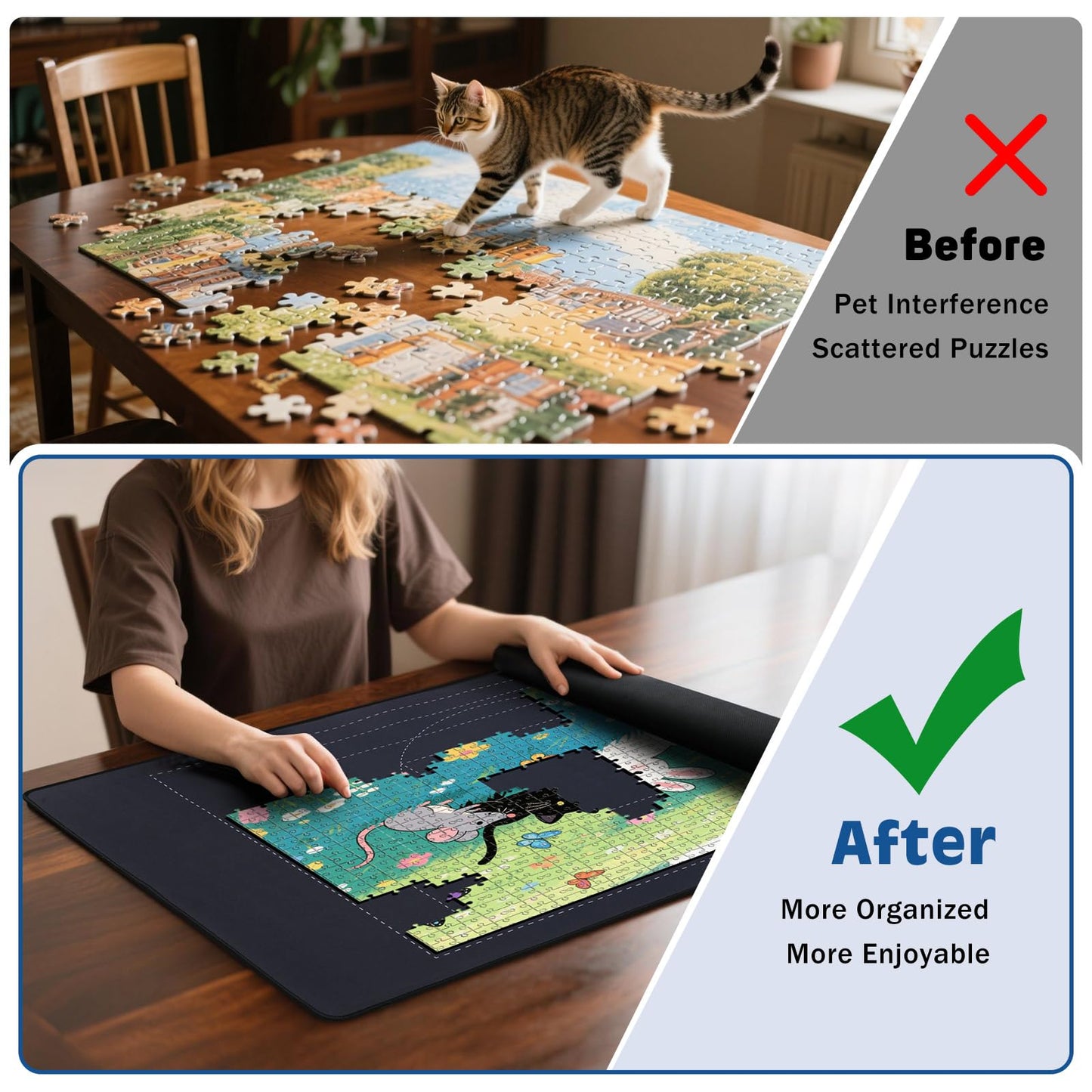 MoKo Jigsaw Puzzle Matt Rollup, 46" x 26" Puzzle Saver Pad with 4 Sorting Trays & Travel Storage Bag, Portable Puzzle Keeper Up to 1500 Pieces, Non-Slip Rubber Bottom & Smooth Surface