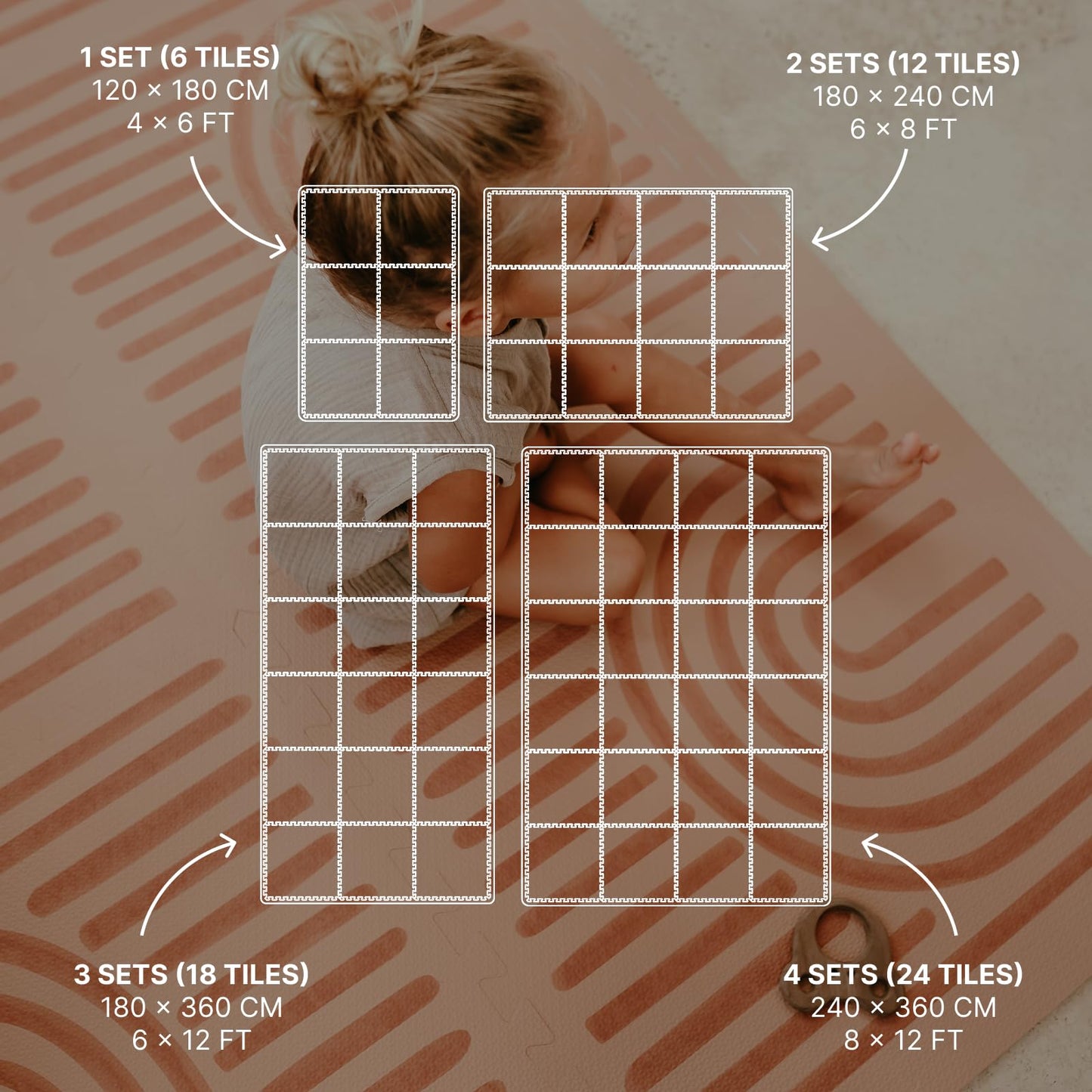 Toddlekind Playmat - Premium Foam Playmat, 4 x 6 feet, 6 Tile Extra Thick Foam Floor Puzzle Mat for Babies/Toddlers Stylish, Non-Toxic, Odorless. Perfect for Tummy Time & Play. 0m+ (Rustic Tan)