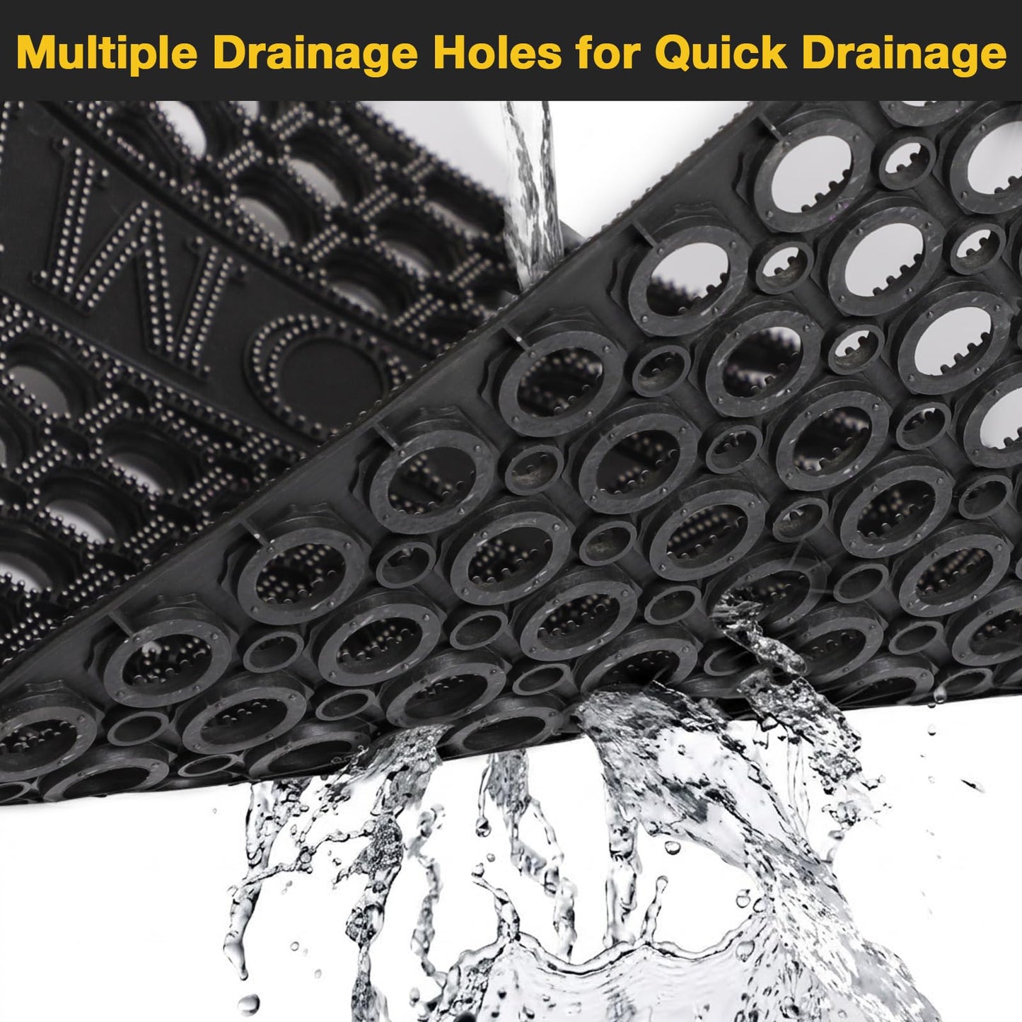 23”x35” Black Non Slip Waterproof Welcome Rubber Door Mat with Holes, Outdoor Rubber Mats with Drainage for Entrance,Patio,Garage,Restaurant and Bar, Commercial Floor Mats Outdoor that Drain Water