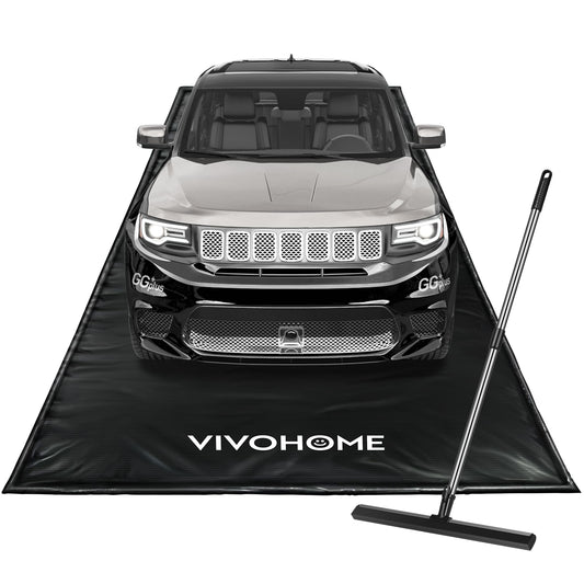 VIVOHOME Containment Mat (7'9" x 18') with Stay Put Corner, PVC Garage Floor Mats, Heavy Duty Garage Parking Mat with a Squeegee,Black