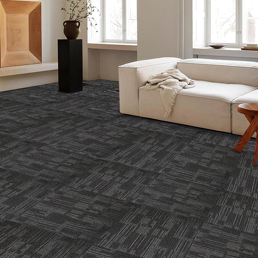 Petgrow Commercial Carpet Tiles, 24" x 24" Squares, 18 Tiles, 72 sq ft, Non-Slip Soft Floor Carpet for Office, Bedroom, Living Room,Easy DIY Installation with Flexlok Tabs (1 Box Sample,Gray)