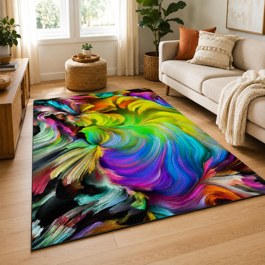 Abstract Ink Area Rugs 2x3ft Modern Style Art Multicolor Paint Background Rug,Colorful Aurora Color Swirl Watercolor Wave Mats,Home Decor Machine Washable Carpet