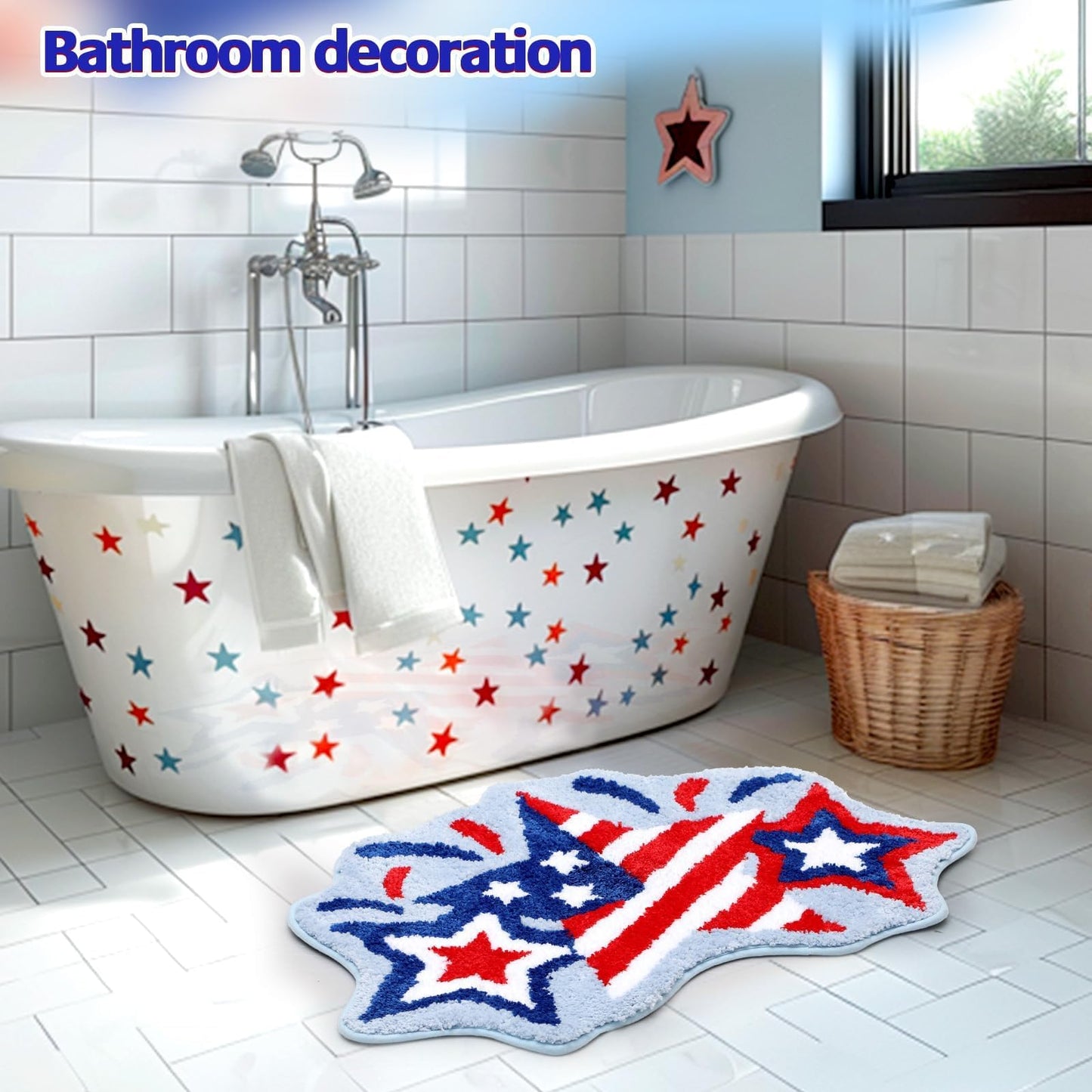 Percozzi 4th of July Bath Mat Patriotic Rug Stars Tufted Rug Non-Slip Floor Mat for 250 Anniversary Soft Absorbent Bathroom Rug Floor Bathroom Decor Independence Day Bath Rug 31.5''x 20.3''