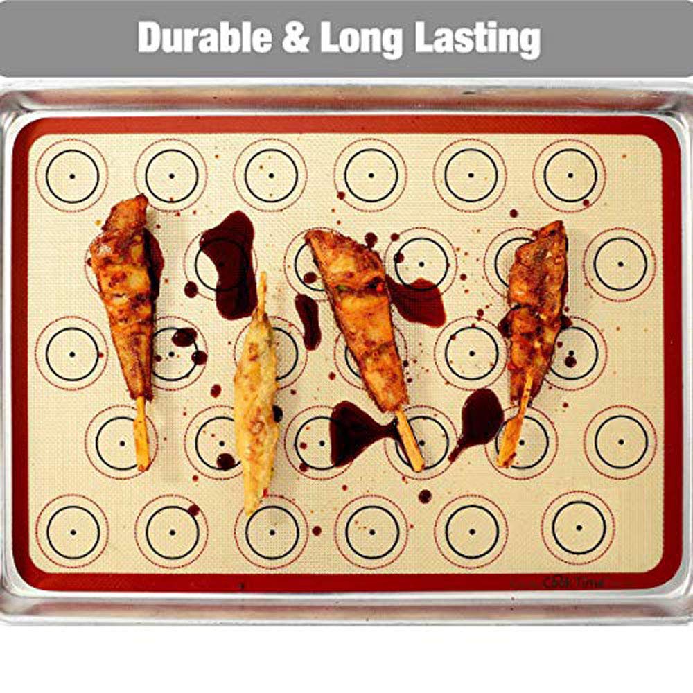 Macaron Silicone Baking Mat - Set of 2 Non Stick Silicon Macaroon Baking Sheet Cookie Liner(BPA Free/Reusable/Half Sheet),Perfect Cooking Kit for Macarons,Pastry,Cake and Bread Making (Red)