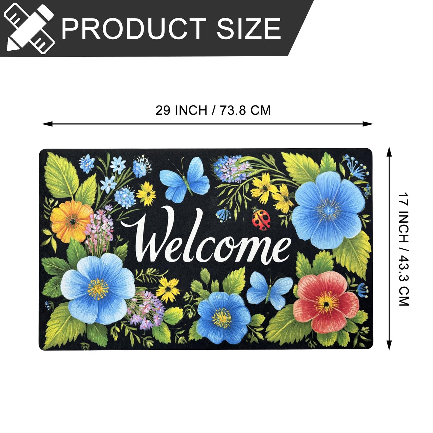 XADP Welcome Mat 17x29 Inch Spring Summer Outdoors Indoors Front Door Mat, Low Profile Doormat for Outside Inside Home Entrance, Non Slip Rubber Back Floor Rugs for Entryway, Floral