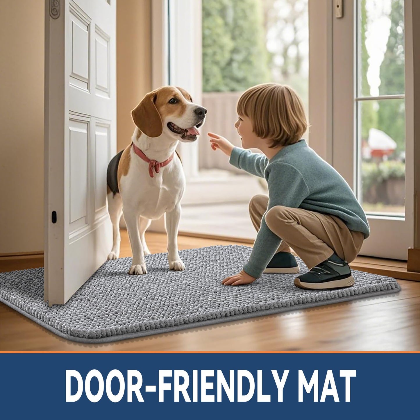 Smiry Dog Door Mat for Muddy Paws 48x30, Absorbent Microfiber Dirt Trapper Pet Doormat, Non-Slip Washable Quick Dry Chenille Front Door Mat, Entryway Rug for Indoor and Outdoor, Grey